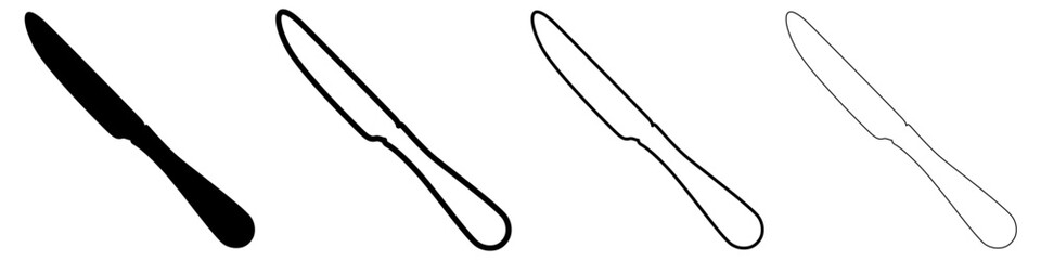 Knife icons, black silhouette and outline, isolated on white background. Vector illustration.