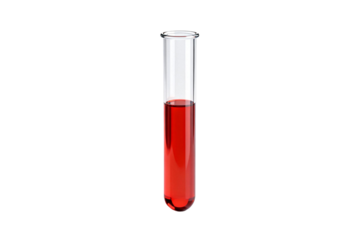 Transparent test tube filled with red liquid for scientific experiment