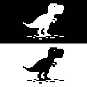 Google chrome dinosaur error screen pixel art isolated on Black & white background