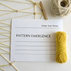 Minimal flatlay of string organized into web and yarn on white