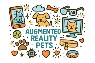 Fototapeta premium Augmented Reality Pets. Augmented Reality Pets. Hand-drawn doodle illustration of Augmented Reality Pets.