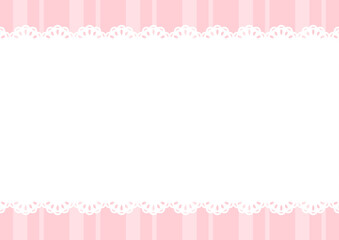 背景　幅の違うストライプ柄とレース　ピンク