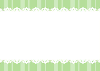 背景　幅の違うストライプ柄とレース　緑