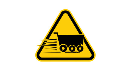 Shopcart Icon: Rapid Shopping Concept within A Triangle Warning Sign, Fast Delivery