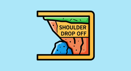Shoulder Drop Off Sign On Colorful Landscape Vector Illustration On Blue Background