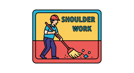 Shoulder Work Illustration: A Simple Depiction of Labor and Cleaning Activity on a Square