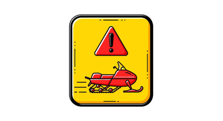 Snowmobile Safety Warning Illustration, Sign With Exclamation Mark and Alert Icon Design