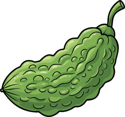Green bumpy bitter gourd, simplified cute texture, kids vegetable vector