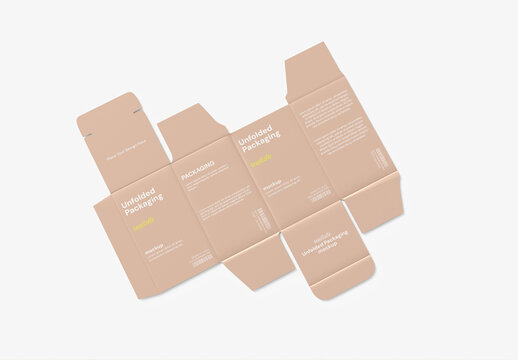 Cardboard Unfolded Packaging Box Mockup