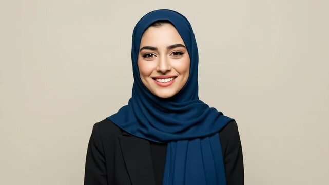 Young malay woman smiling confidently concept of modest fashion and beauty standing against a gentle pink background with copy space