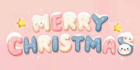 Merry Christmas Greetings: Festive holiday typography on a pastel background, evoking a sense of joy and celebration.