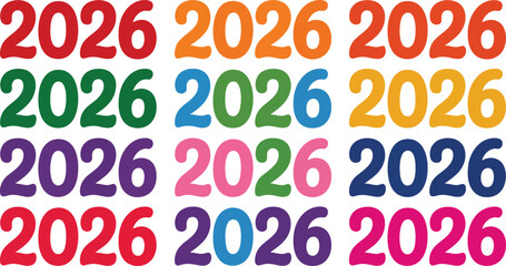 Colorful Repetitive 2026 Typography Grid on White Background