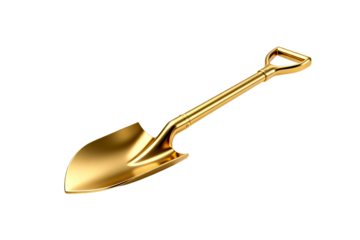 Golden shiny shovel for construction or digging purpose
