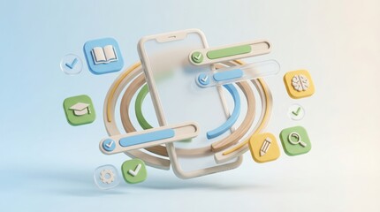 Smartphone with education and progress icons, concept for online learning