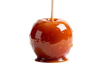 Delicious sweet caramel apple on a stick for enjoying