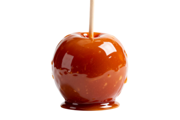 Delicious sweet caramel apple on a stick for enjoying