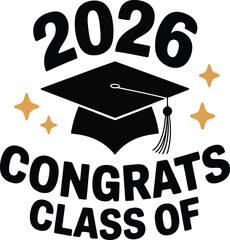 Minimalist Graduation 2026 Illustration with Cap and Congrats Typography