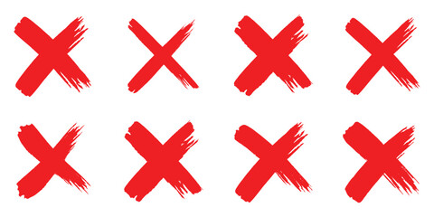Hand-drawn cross marker. Grunge red x sign. Check mark icon vector crosses vector illustration. Brush, marker drawn check mark and cross icon set Hand drawn cross marker set. Grunge x sign.Delete icon