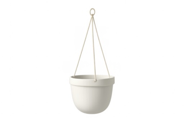 White empty ceramic hanging planter pot on transparent background