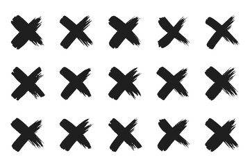 Obraz premium Set of tick and cross brush icon collection. Grunge brush stroke checkboxes with tick and cross symbols. Hand drawn checklist symbols. hand drawn cross symbol, X sign. Grunge x sign. rejection icon. 