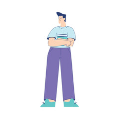 Man Student Character Stand with Book Engaged in Education and Study Vector Illustration