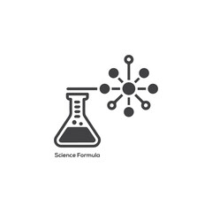 Science Formula Icon: Flask and Molecule Vector Graphic for Chemistry, Biotechnology, Laboratory Research, and Education Concepts.