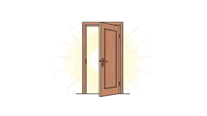 Open door with bright sunshine emanating from it, symbolizing new opportunities and hope