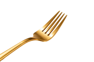 A golden fork isolated on a white background for dining use