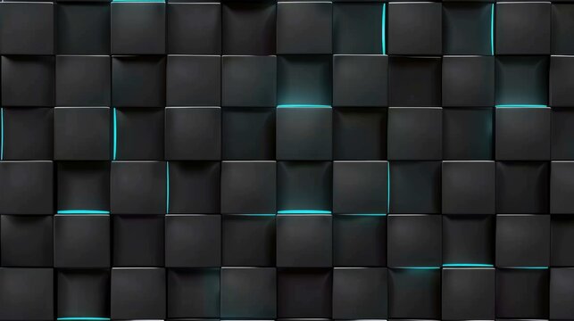 Abstract 3D wall of grey cubes with turquoise accents and subtle lighting variations
