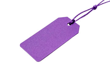 Purple rectangular tag with string for labeling items