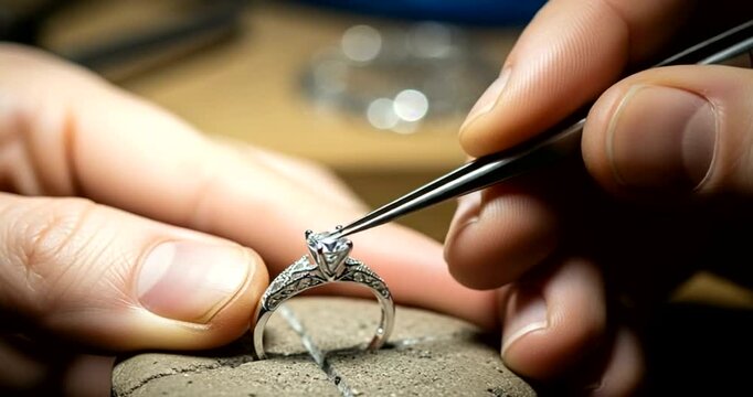 Master jeweler carefully setting a sparkling diamond onto a ring