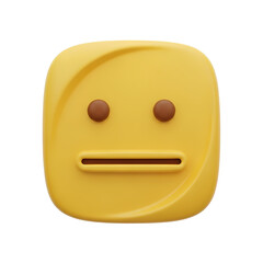A 3D rendered yellow square face with two brown eyes and a straight mouth, isolated on white.