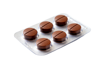 Blister pack of brown medicinal tablets for medical use