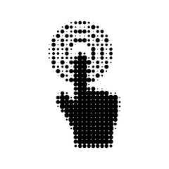 Halftone hand cursor pressing a button icon. Minimalistic dotted style symbol for UI, touchscreen interaction, click action, interface navigation.