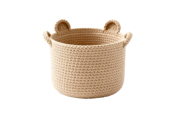 Cute beige crochet storage basket with bear ears design