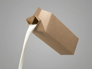Sustainable Packaging Concept: Blank Brown Milk Box Pouring Liquid, Representing Natural and Organic Dairy Products