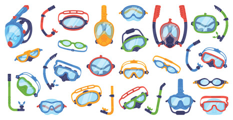 Swimming Mask and Goggles for Diving Underwater Vector Set
