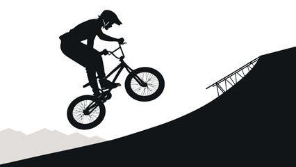 Naklejka premium Extreme BMX Rider Silhouette Vector Performing Stunt on Bicycle, Capturing Adrenaline and Daring Urban Sports Action.