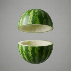 Minimalist Concept of an Empty Fruit Husk, Green Watermelon Peel Levitating to Symbolize Organic Waste or Zero-Calorie Diet