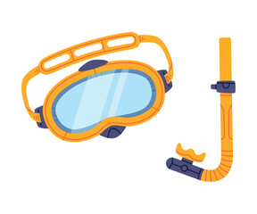 Yellow Swimming Mask and Goggles for Diving Underwater with Breathing Tube Vector Illustration
