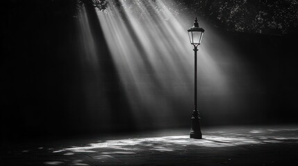 Silhouetted lamp post, sunbeams