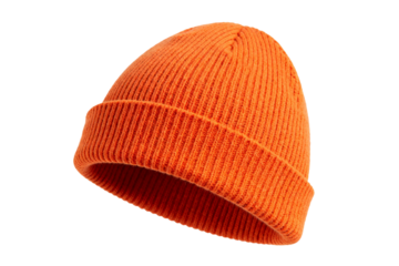 Orange ribbed knit beanie hat for winter warmth and style