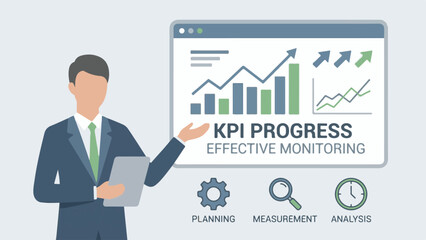 Business professional presenting KPI progress and data monitoring with charts