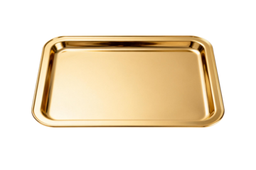 Shiny golden rectangular tray for serving and display