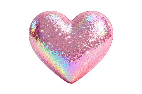 Shiny pink glitter heart shape with rainbow reflections