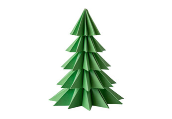Fototapeta premium Green paper origami Christmas tree with geometric folded layers, isolated on a transparent background
