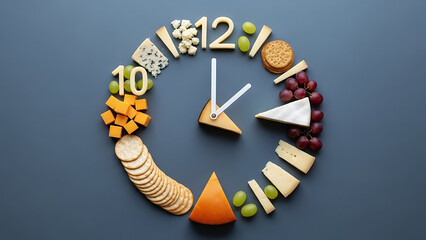 Minimalist New Year's Countdown Clock Themed Cheese Board on a Slate Gray Background