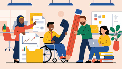 Diverse Business Team Collaborating in an Inclusive Office Environment