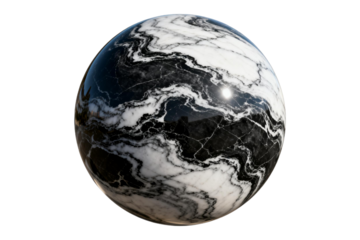 Black and white marbled spherical object with intricate patterns