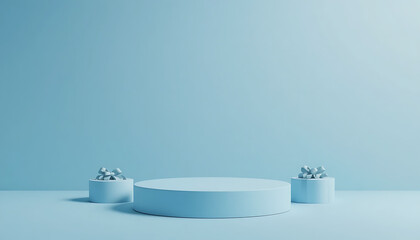 Elegant White Minimal Podium with Crystals on Pastel Blue Background &ndash; 8K Render